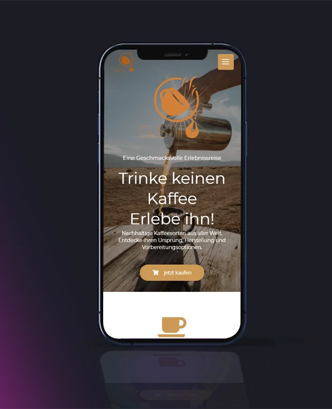 Mobiler Websiteentwurf für eine Kaffeemarke aus dem bisherigen Portfolio